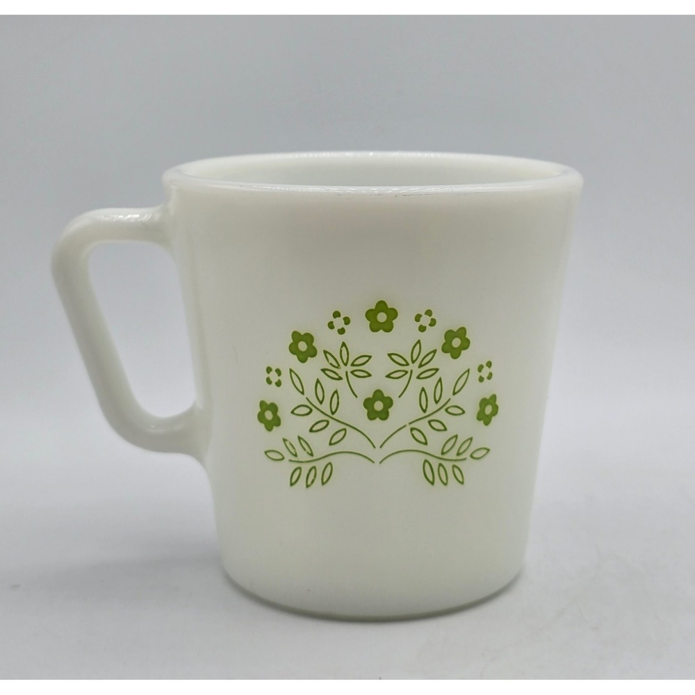Vintage Pyrex Summer Impressions Green Floral Milk Glass Coffee Mug 300ml 1410